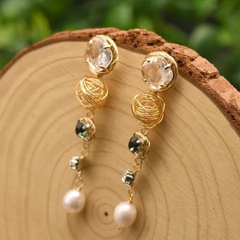 Pearl and zircon inlaid drops