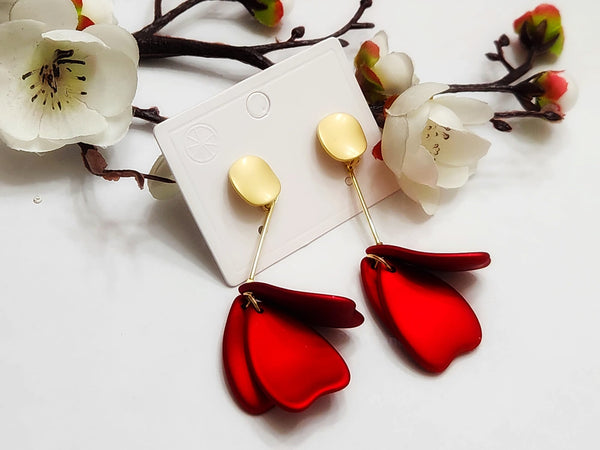 Red petal drop earrings